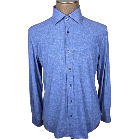 CORNELIANI TRAVELTECH PERFORMANCE STRETCH SHIRT | DENIM BLUE MENS 16.5/42 -LARGE - Picture 1 of 12